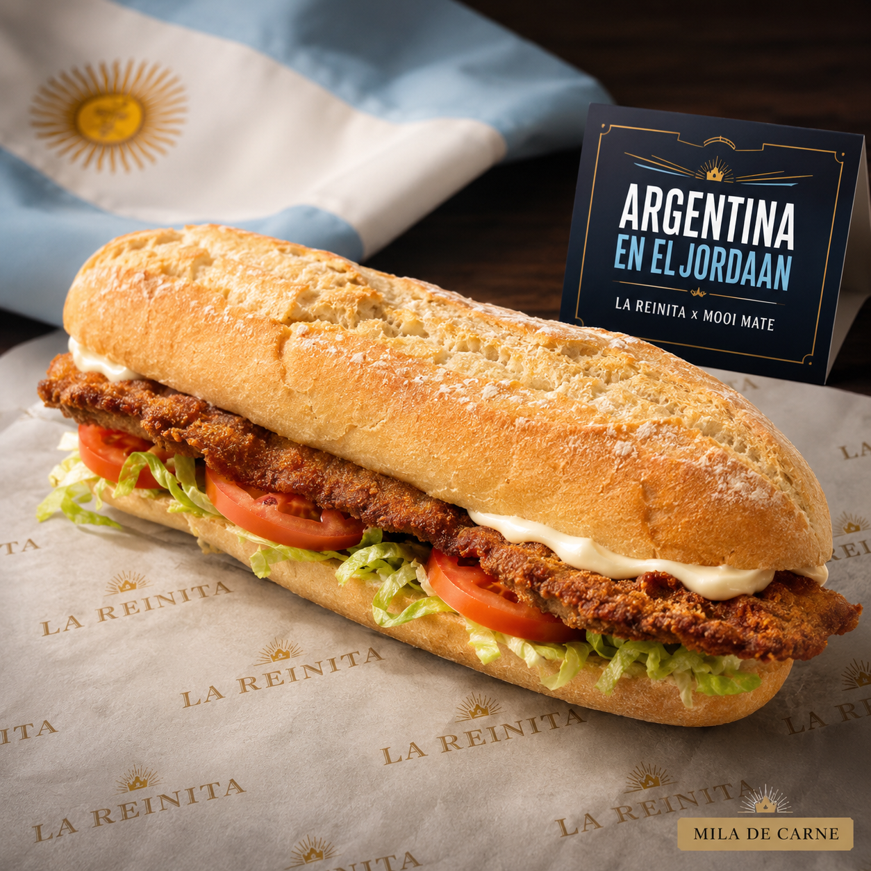 Sandwich de mila de carne para Argentina en el Jordaan